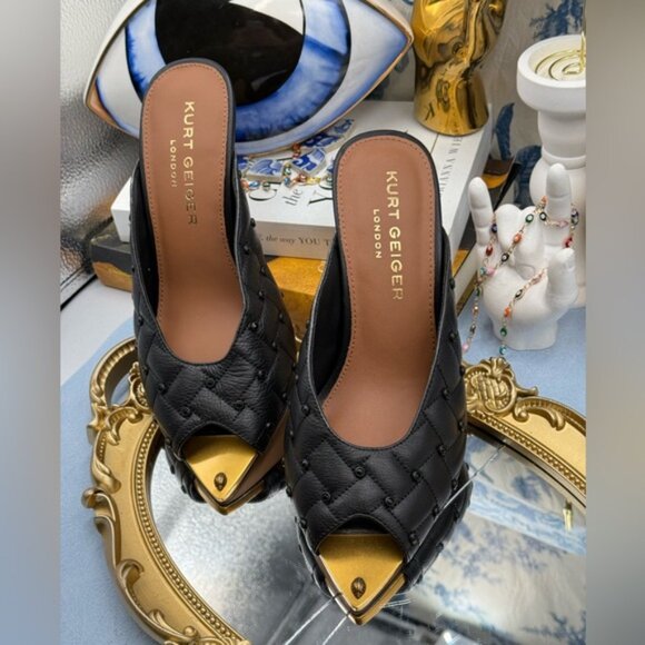 🆕 KURT GEIGER LONDON 🧿 NWOB Regent Crystal Mule Gold Point Heel, Sz 37 US 7 - Picture 6 of 16